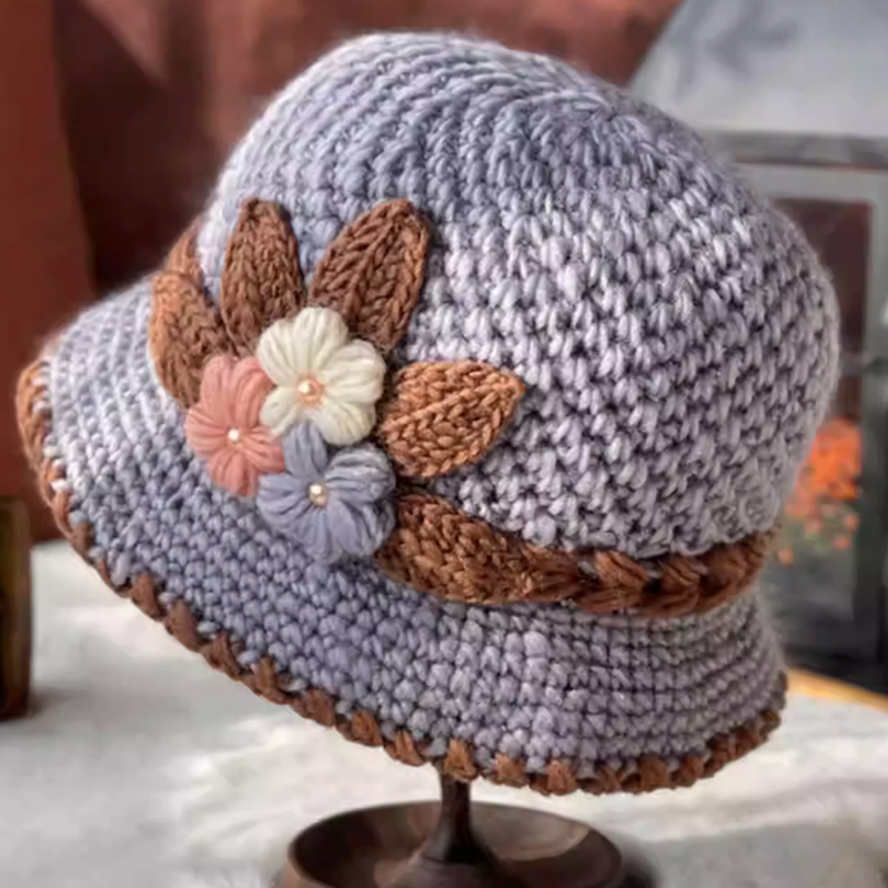 French Thicken Women's Flowers Knitted Woolen Hat