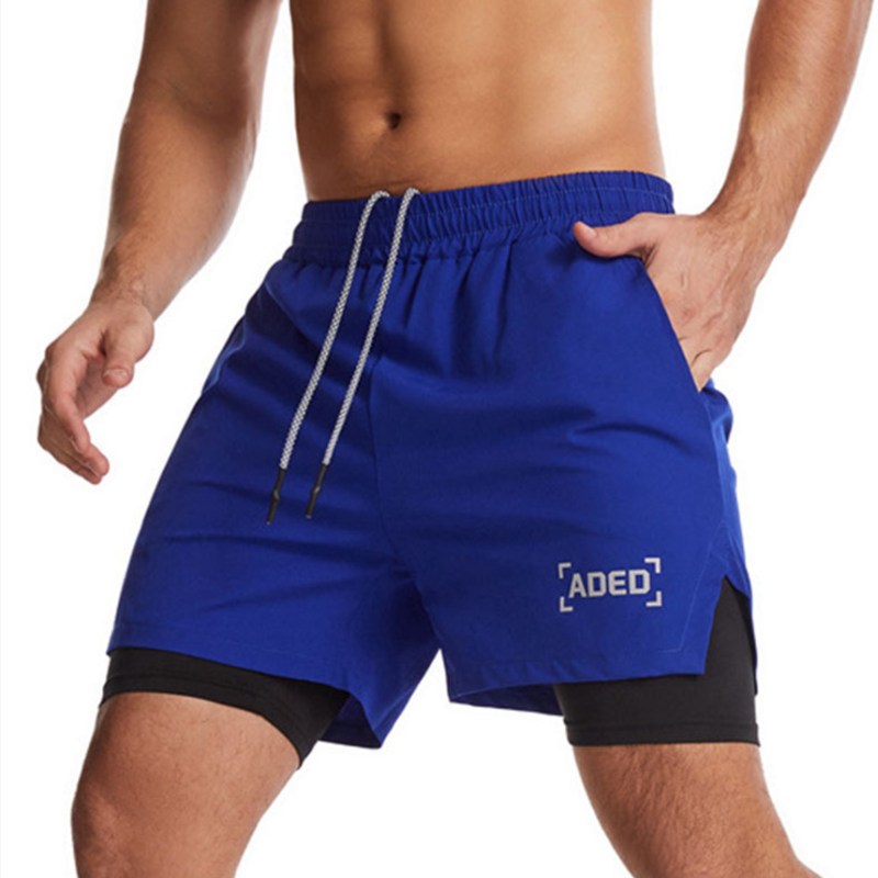 Men's woven double-layer fitness sports shorts