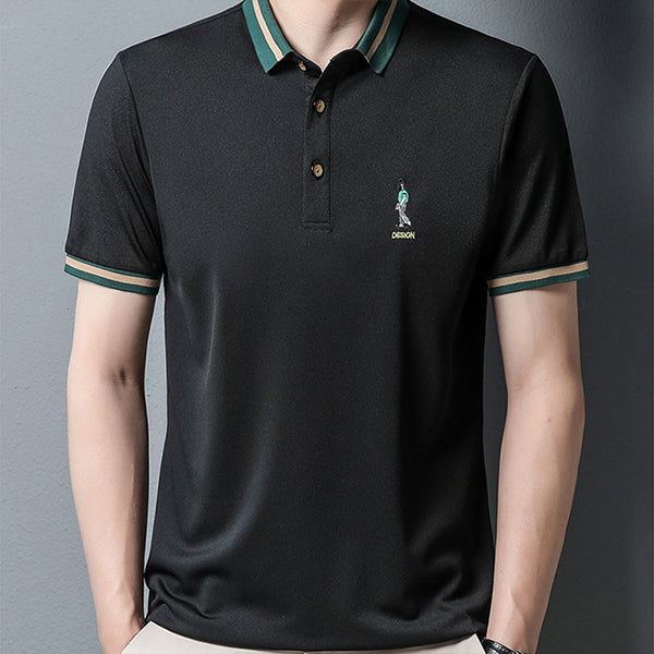 Ice silk lapel embroidered polo shirt