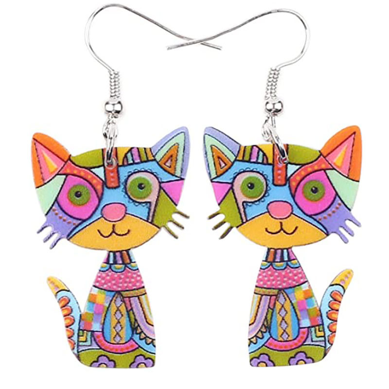 Painted Acrylic Cat Earrings