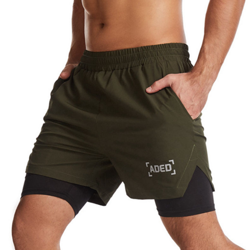 Men's woven double-layer fitness sports shorts