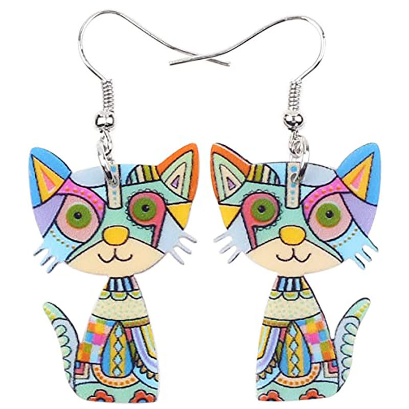 Painted Acrylic Cat Earrings