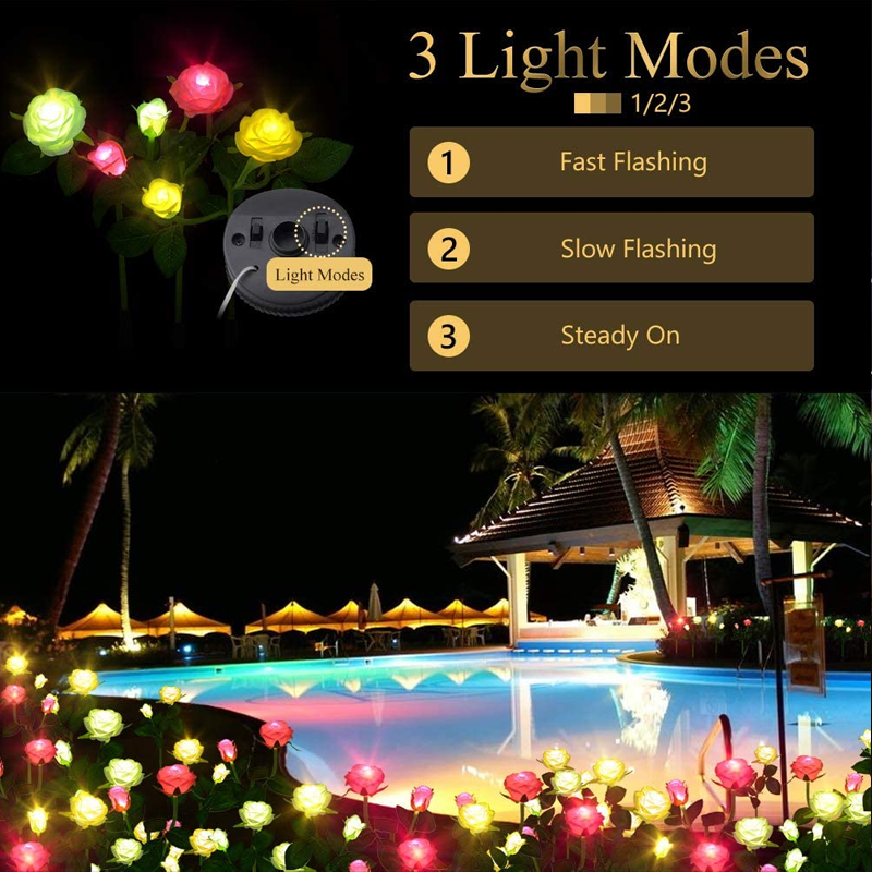 3LED Solar Rose Flower Light Waterproof Garden Landscape Lamp Outdoor Lawn Lamp Home Decorative Flower Night Lights