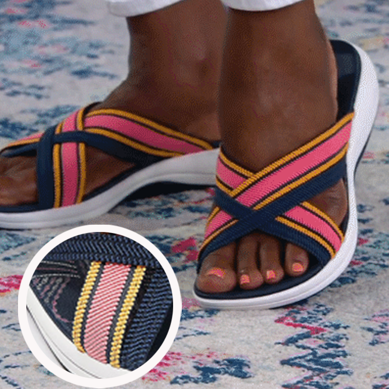 Stretch Cross Orthotic Slide Sandals