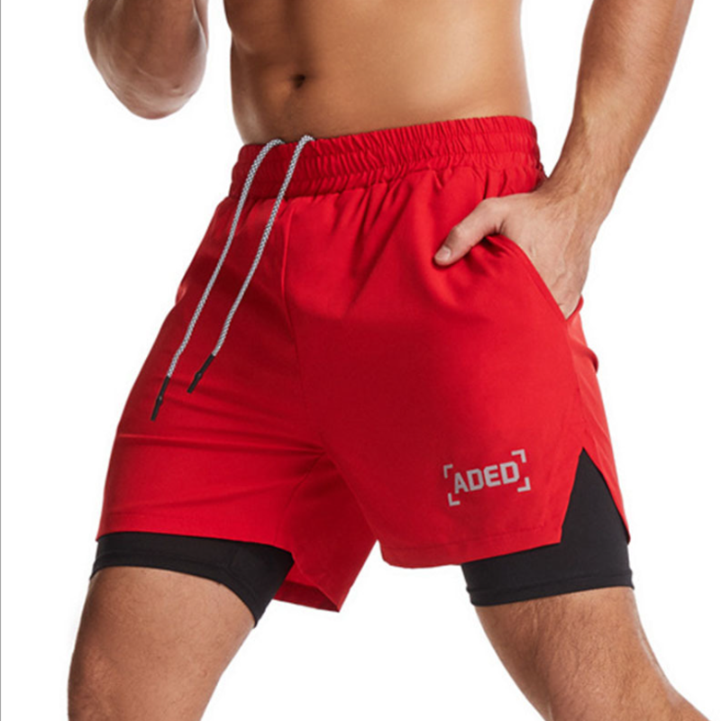 Men's woven double-layer fitness sports shorts