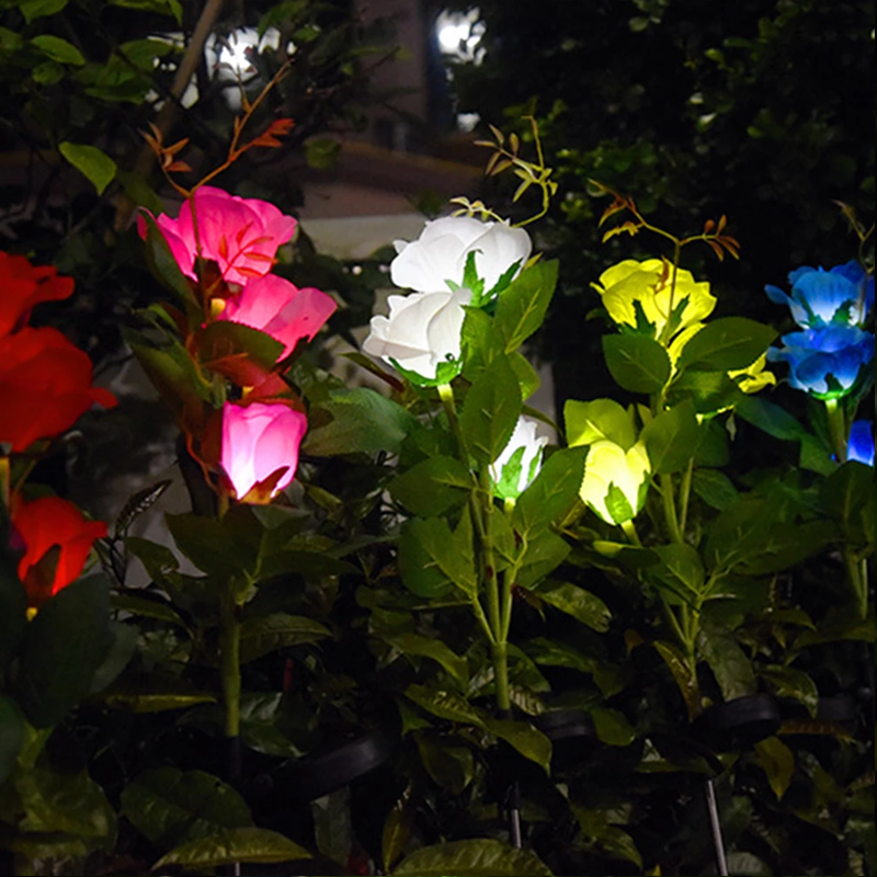 3LED Solar Rose Flower Light Waterproof Garden Landscape Lamp Outdoor Lawn Lamp Home Decorative Flower Night Lights