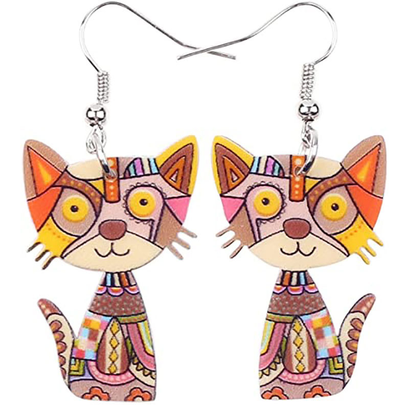 Painted Acrylic Cat Earrings