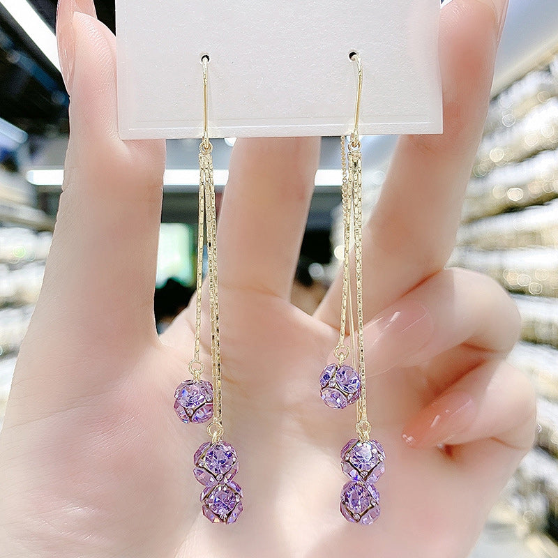 Crystal Ball Tassel Earrings