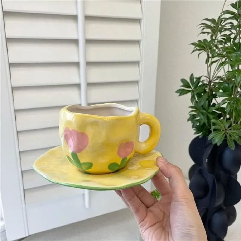 Handpainted Flower Ceramic Mug