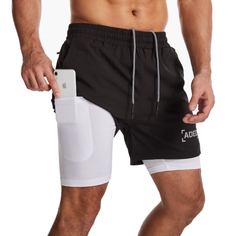 Men's woven double-layer fitness sports shorts