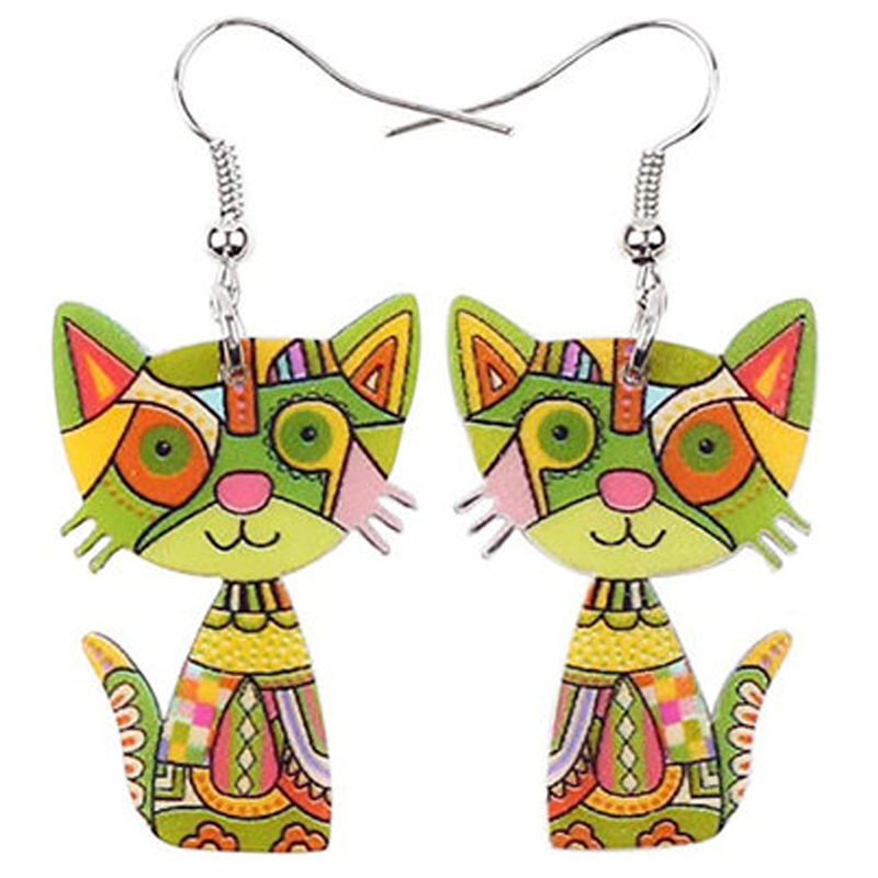 Painted Acrylic Cat Earrings