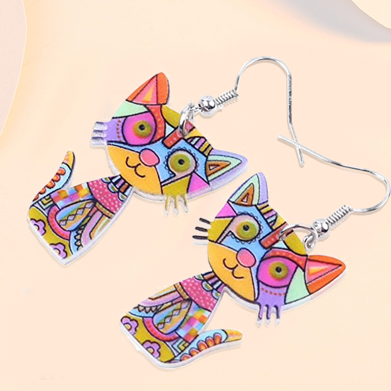 Painted Acrylic Cat Earrings