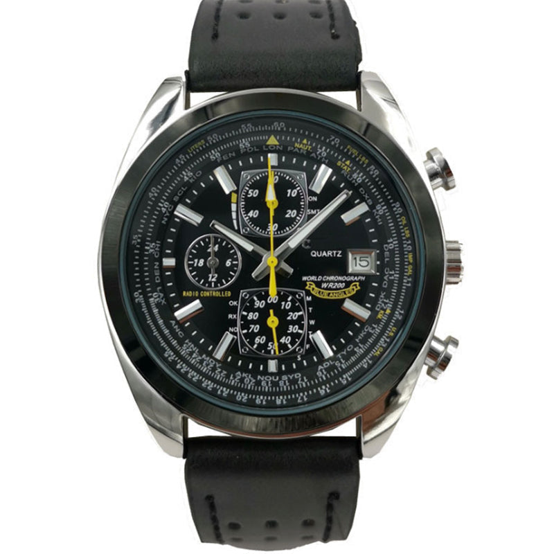 Men's multi-function quartz watch with multiple buttons