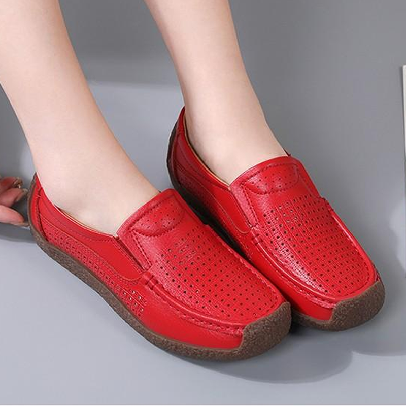 Leather fashion casual non-slip hollow flat lazy shoes