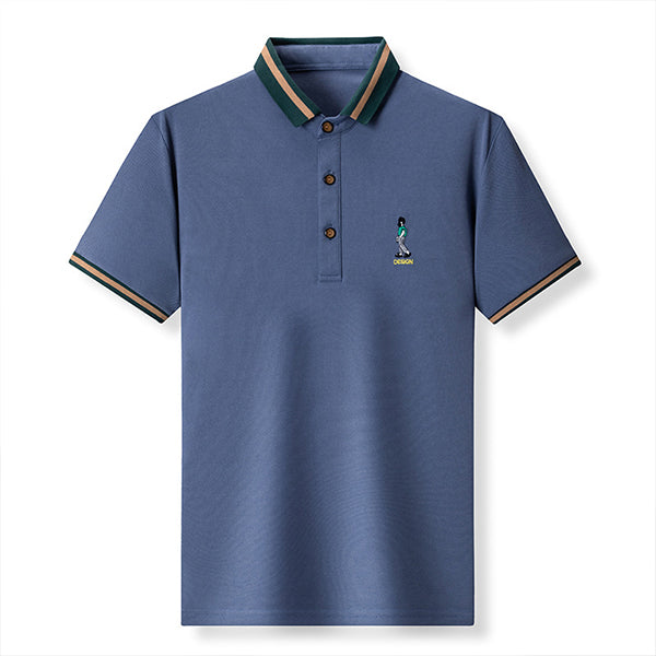 Ice silk lapel embroidered polo shirt