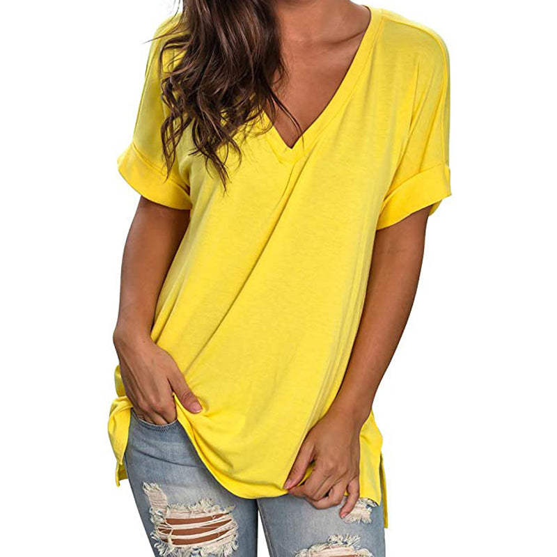 V-Neck Solid Color Loose T-Shirt